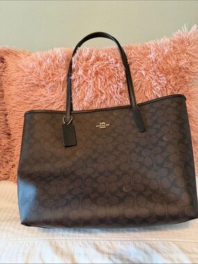 Coach Dark Brown Signature Canvas Large City Tote